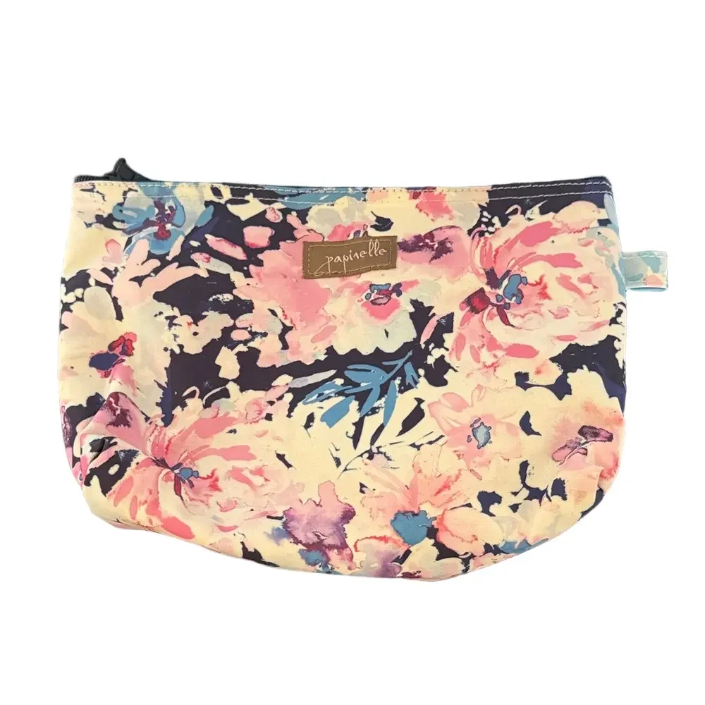 NWT Papinelle Floral Cosmetic Bag Pink Blue Cream Travel Makeup Pouch Boutique